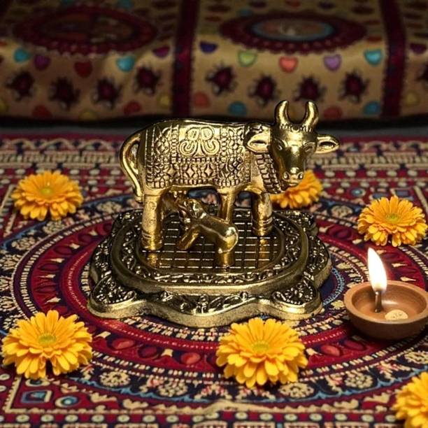 jharokha crafts Vastu Kamdhenu Golden Cow Murti Decorative Showpiece  -  5.5 cm