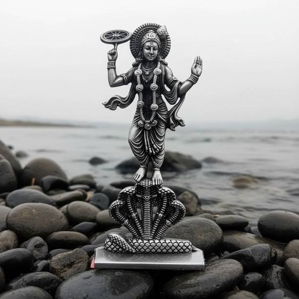 Elanora Jewels Vishnu Ji Metal Both Side Showpiece for Car Dashboard & Home Decor Hindu Idol Decorative Showpiece  -  10 cm