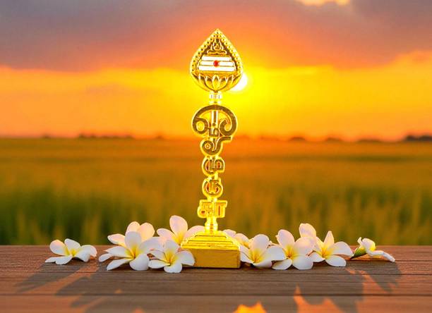 Wodec LORD MURUGAN GOLDEN VEL METAL IDOL FOR CAR DASHBOARD-RELIGIOUS IDOL Decorative Showpiece  -  10 cm
