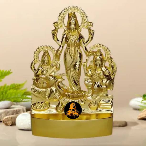 ADIYOGI Metal Laxmi Ganesha Saraswati Idol Maa Devi Lakshmi Ganesh poojan Small Statue f Decorative Showpiece  -  12 cm