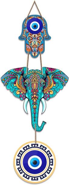 Angel Infinite Evil Eye Wall Hanging Printed Wooden Nazar Battu for Door Entrance & Wall Décor डेकोरेटिव शोपीस  -  18 cm