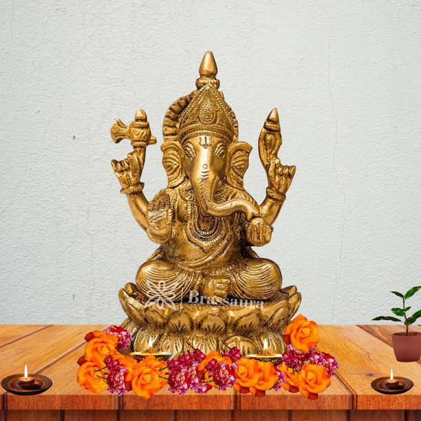 BrassAura Brass Ganesha Idol for Home and Decor Decorative Showpiece  -  15 cm