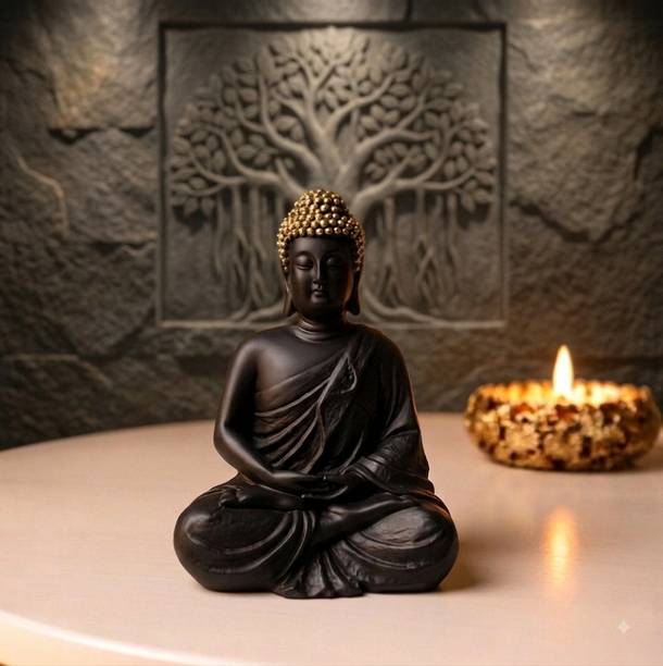 vikrantcrafts Meditating buddha black -01 Decorative Showpiece  -  14 cm