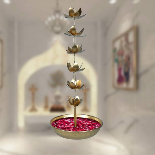 Elegant Earth Metal Designer Urli with Floating Decor Diya for Festival Diwali & Navratri Gold Plated Candle Holder