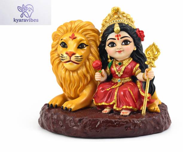 KYARAVIBES Maa Durga Sherawali Idol for Car Dashboard | Compact God Statue Decorative Showpiece  -  7 cm