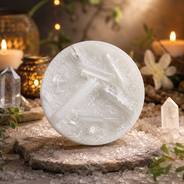SEN GEMS AND JEWELS Natural Raw Selenite Plate – Crystal Charging Plate Decorative Showpiece  -  7 cm