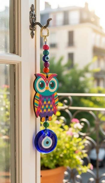 Little hands decor Colorful Owl Evil Eye Hanging Ornament Decorative Showpiece  -  10 cm