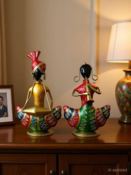 Craftology Handcrafted Rajasthani Musician Showpiece Pair | Most Selling Folk Art Decorative Showpiece  -  24.13 cm
