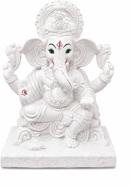 Mystery Mantra White Lord Ganesha Statue – Decorative Ganesh Murti for Home Temple Decorative Showpiece  -  12 cm