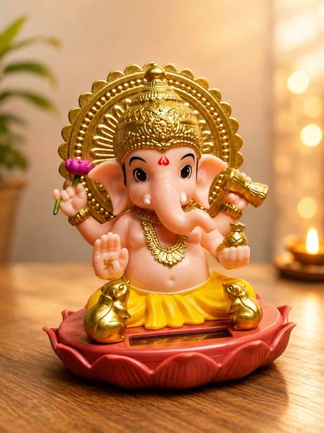 AJUTRENDZ Solar Power Moving Lord Ganesha idol statue Decorative Showpiece  -  11 cm