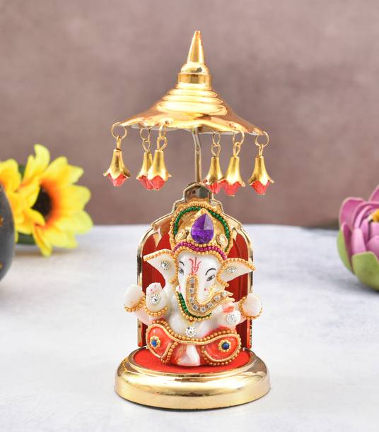 UniqueArt Ganesha with Singhasan Base Car Dashboard Decor Decorative Showpiece  -  8 cm