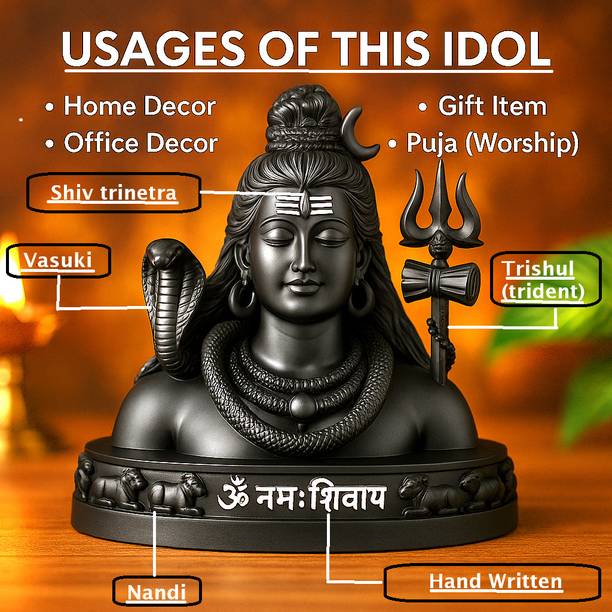 NIHARIKA HANDICRAFT Adiyogi Shiva statue with Trishul – Perfect for Car, Temple, Pooja and Gifting Decorative Showpiece  -  9 cm