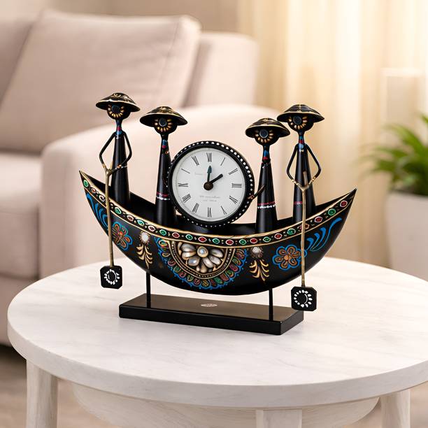 Desi Craft Decor Decorative Vintage Metal Ship Table Clock Showpiece for Home, Office Decor Decorative Showpiece  -  24 cm