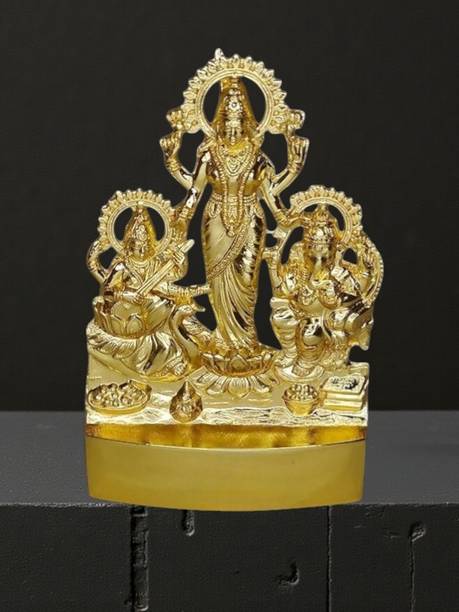 KESHAV BANJARA ENTERPRISES Elegant Metal Laxmi Ganesh Saraswati Idol Decorative Showpiece  -  10 cm