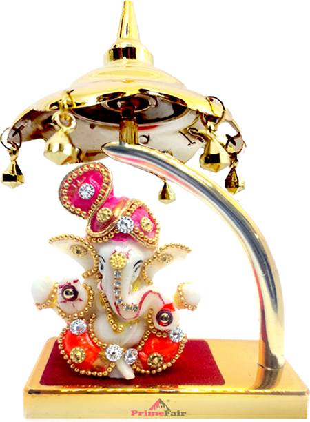 PRIMEFAIR Ganesha with Stone Singhasan Base Car Dashboard Decor Statue Hindu Idol God Decorative Showpiece  -  12.2 cm