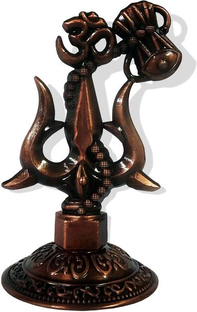 Adhvik Metal Shiv, Mahadev Trishul,trident with Damaru God Stand for Gift Car Dashboard Decorative Showpiece  -  8 cm