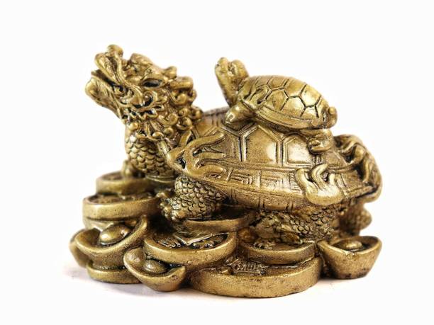 The Spiritual Living Dragon with Tortoise | Kachua for Home Decor & Offices | Feng Shui & Vastu Itmes Decorative Showpiece  -  6.4 cm