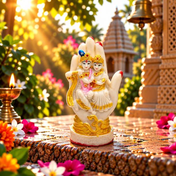 SBBCO Aashirwad Hast Radha Krishna Spiritual Home Decor Decorative Showpiece - 4.3 cm