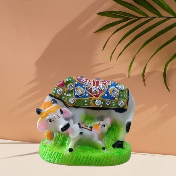 Great Art kamdhenu Cow statue Decorative Polyresin Showpiece Cow and Calf Small Decorative Showpiece  -  6 cm