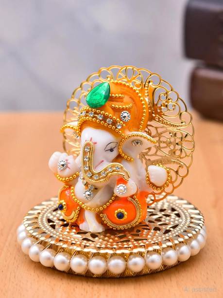 UniqueArt Lord Ganesha Idol Figurine Showpiece Hindu Polyresin Car Dashboard Decorative Showpiece  -  8.75 cm