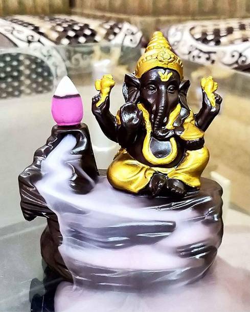 Subhanjali interprises Smoke God Ganesha Poly Resin Smokey Fog Fountain Gift Material Decorative Showpiece  -  12 cm
