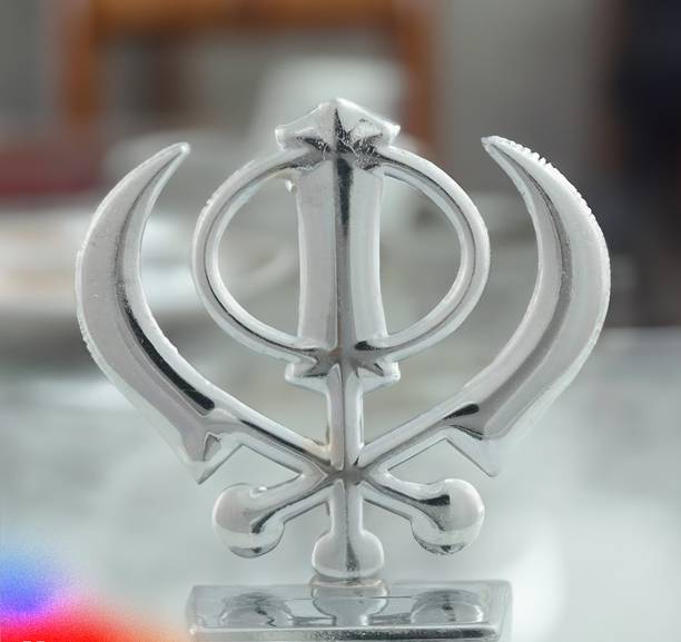 De-Ultimate Metal Sikh/Punjabi Khanda Sahib Idol for Gifting, Home, Office And Car Dashboard Decorative Showpiece  -  6 cm