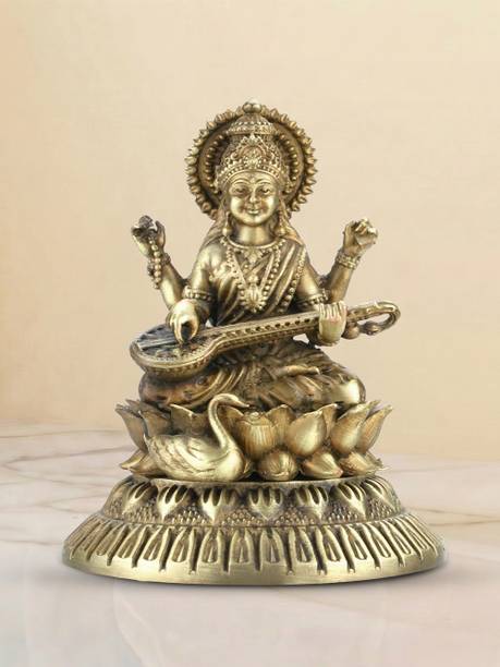 SHILPKALA 2.3Inch Brass Ultra Fine Saraswati Brass Idol Home & Office Decor Worship & Gift Decorative Showpiece  -  6 cm