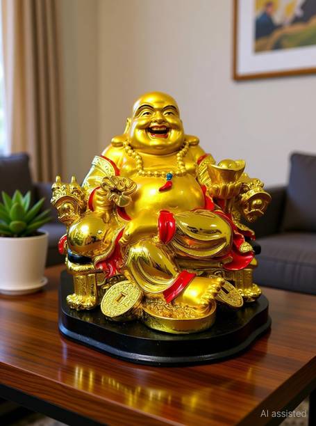 GJ Polyresin Vastu/Feng Shui Laughing Buddha for Home Decor Decorative Showpiece  -  7 cm