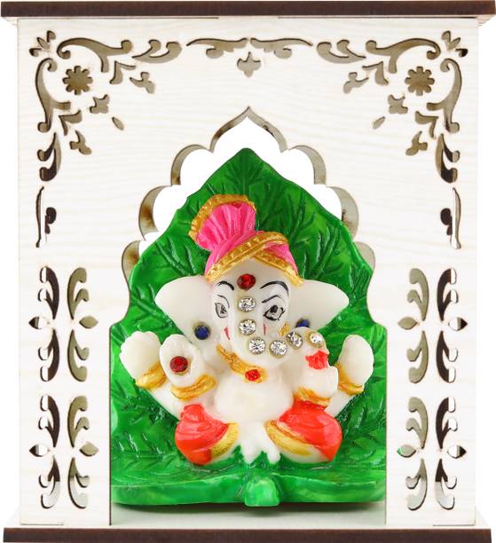 Jagriti Enterprises siddhivinayak marble idol with wooden mandir for car dashboard Engineered Wood Home Temple