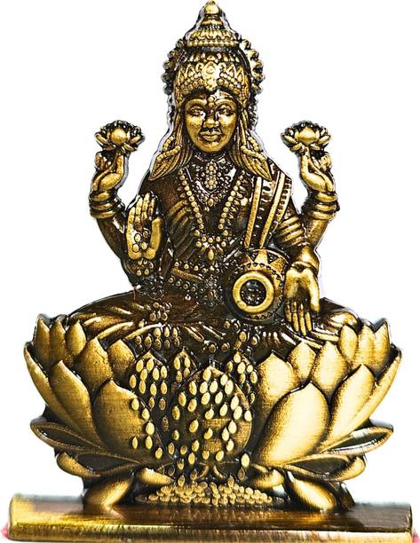 aalayam selveer Lakshmi Devi Idol For Car Dashboard (Brass Colour) | Goddess Mahalakshmi Statue Decorative Showpiece  -  6 cm