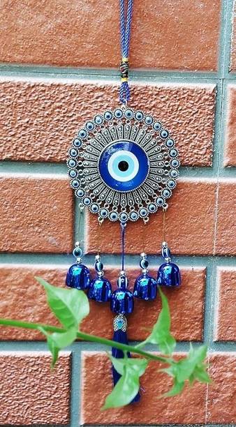 Radhe Krishana Evil Eye Wind Chime with 5 Bells – Nazar Battu FOR OFFICE,CAR Home GIFTS Decorative Showpiece  -  25 cm