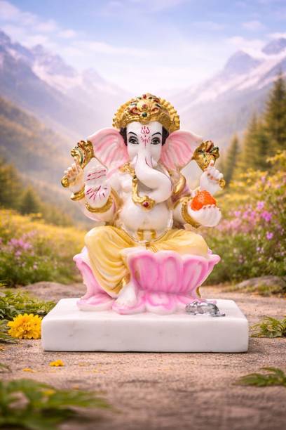 Devayam Shree Ganesh Ji | Marble Powder Murti for Home Mandir & Office | Height-17 cm, Decorative Showpiece - 17 cm