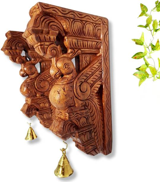 JlineArts Wooden Parrot Wall Bracket Pair 12 Inch | Hand-Carved Temple Decor (2 Pc) Decorative Showpiece  -  30 cm