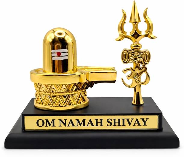 GOD DARBAR DIVINE _SHIVLING/TRISHUL _GOLD _FINISH_CAR_DASHBOARD_IDOL Decorative Showpiece  -  9 cm
