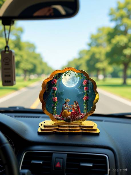 ar creative Radha Krishna Car Dashboard Idol for Car Home Office Wooden Decorative Statue Decorative Showpiece - 9 cm