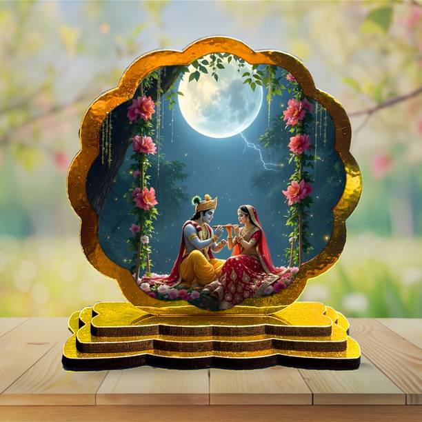 ar creative Radha Krishna Car Dashboard Idol for Car Home Office Wooden Decorative Statue Decorative Showpiece  -  9 cm