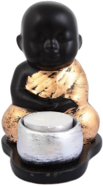 JaipurCrafts Premium Meditating Monk with Tealight Holder for Table Decor | Home/Office Decorative Showpiece  -  12 cm