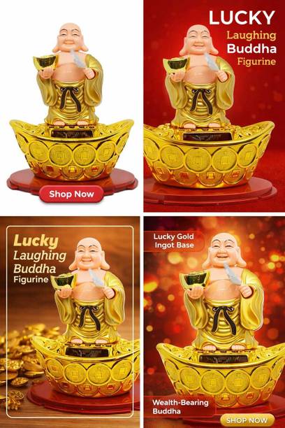 Pnoted Prmanchi PNOTED Solar Laughing Buddha Waving Fan & Moving Head for Feng Shui Decorative Showpiece  -  14 cm