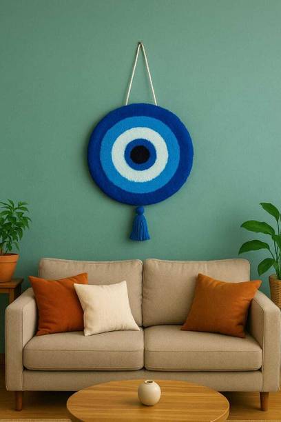 HighTechCreation1 Handmade Evil Eye Wall Hanging with Tassel Blue & White Decor Decorative Showpiece  -  13 cm
