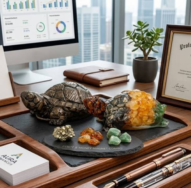 Agatesaura MONEY MAGNET + PYRITE TORTOISE PACK OF 2 Decorative Showpiece  -  3.5 cm
