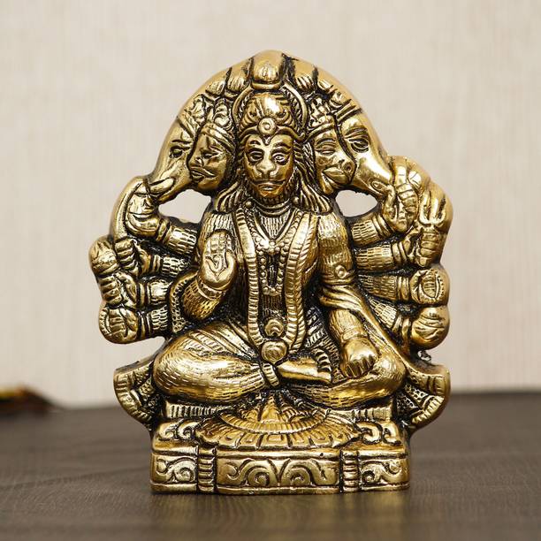 eCraftIndia Golden Metal Handcrafted Lord Panchmukhi Hanuman Statue Decorative Showpiece  -  13.5 cm