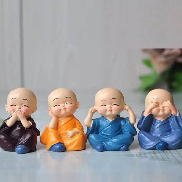 BLOOMPLEX Baby Monk Buddha Set of 4 Decorative Showpiece Figurines, Baby Buddha Monk Decorative Showpiece  -  9.5 cm