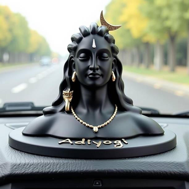 Great Art Adiyogi Shiva Black Bust Idol for Car Dashboard Decorative Showpiece  -  4 cm