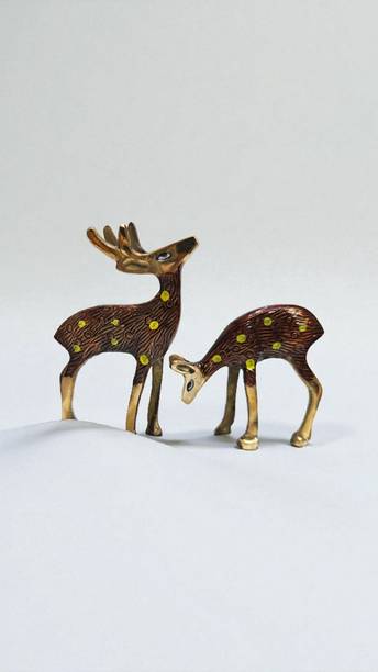 Swarna Brass Elegant Antique Brass Deer Set - Decorative Couple Showpiece for Home Decoration Decorative Showpiece  -  13 cm