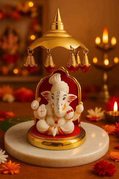 SVGG DECORS Ganesh Idol with Golden Singhasan | Decorative Showpiece for Home & Office Decorative Showpiece  -  15.3 cm