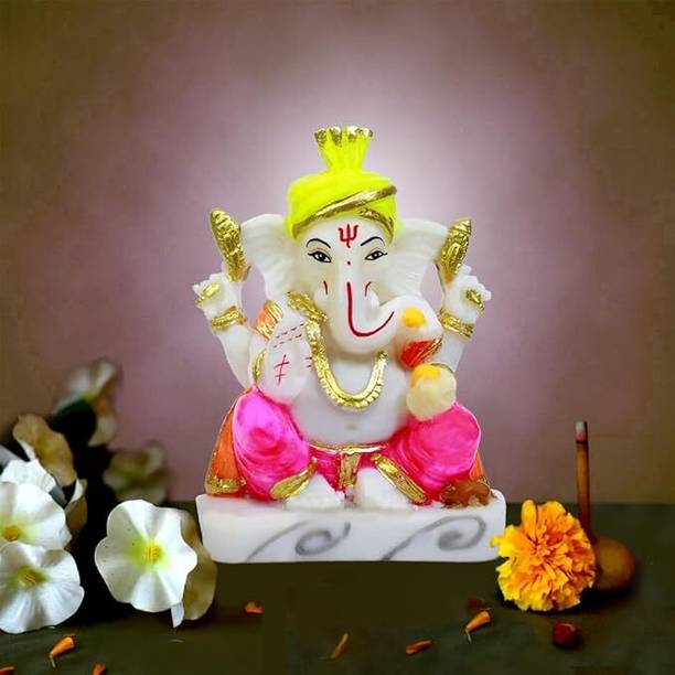yogi Ganesh Ji Sitting on Lotus Flower God Idol Statue for Home Office Gift Item Decorative Showpiece  -  19 cm