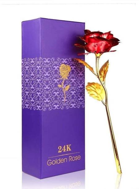 Lavanaya Silver Red & Golden Rose with Box Decorative Showpiece  -  2 cm