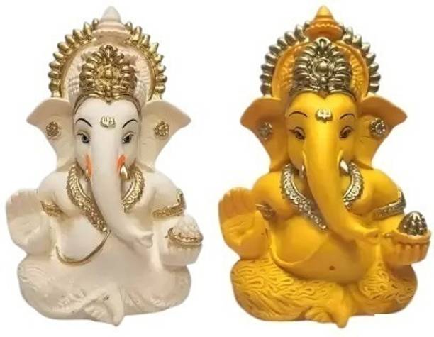 jpcreationss Peach&Yellow Ganesha Decorative Showpiece  -  8.5 cm