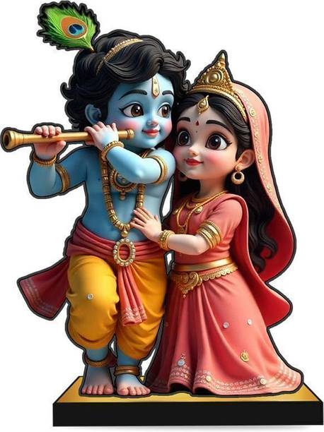 Klaybox Radha Krishna 2D Acrylic Miniature 5 Inch Spiritual Statue for Home & Car Decor Decorative Showpiece - 12.5 cm