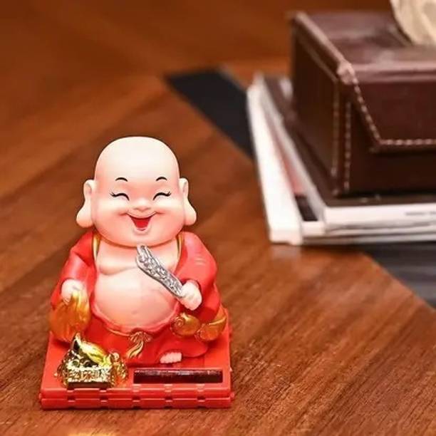 Radhe Radhe Laughing buddha Moving Head & Hand Solar Buddha Monk Decorative Showpiece Decorative Showpiece  -  8 cm